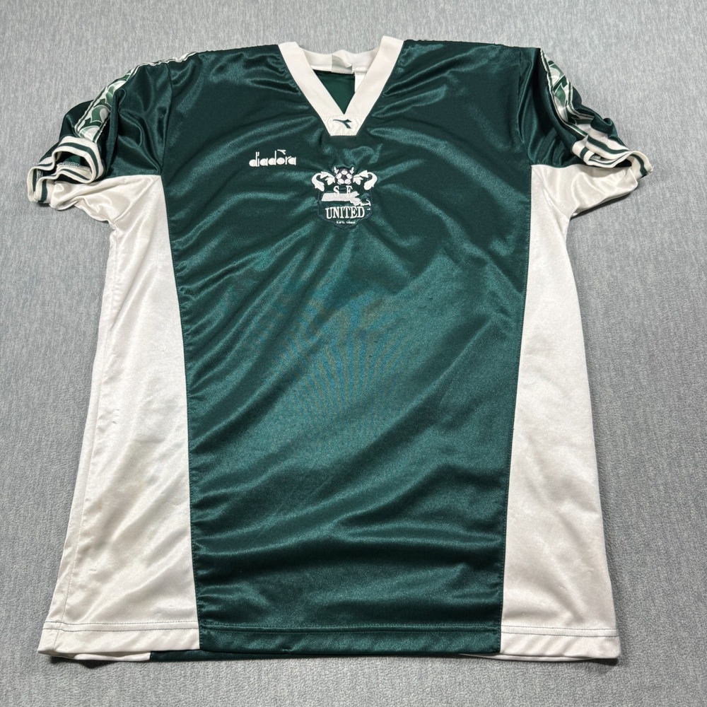 Diadora Jersey Mens Large L Green White SF United DeCastro 13 V-Neck Soccer